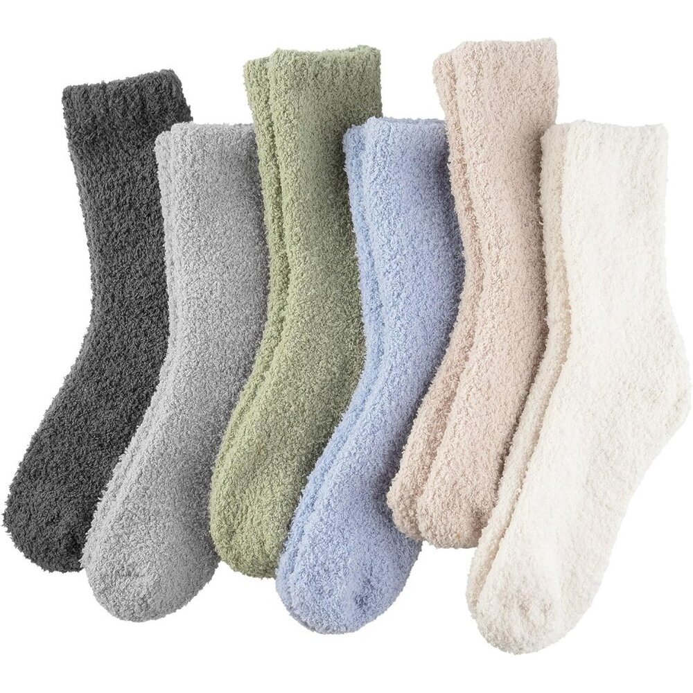 Plush Slipper Socks Women Colorful Warm Fuzzy Crew Socks Cozy Soft Solid Color